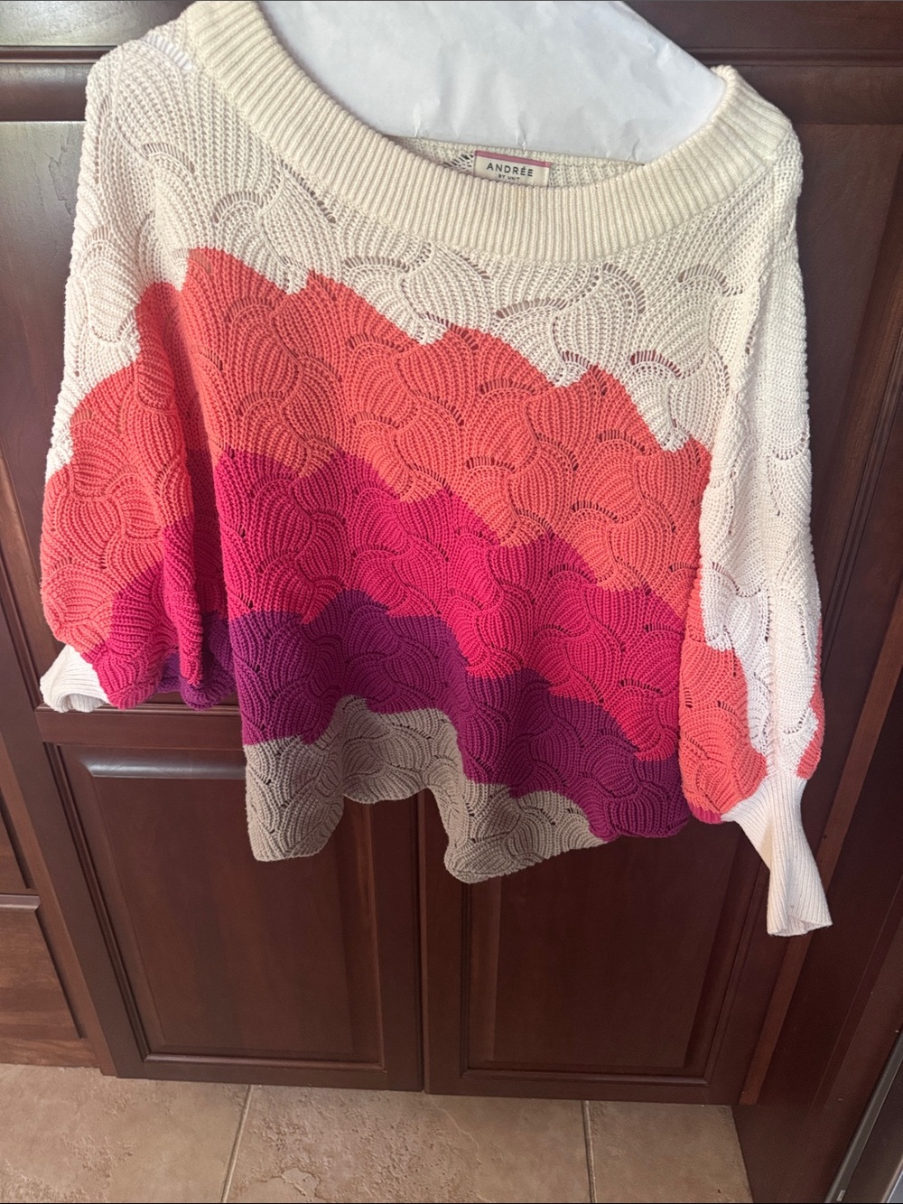 ANDREE BY UNIT Cream Sweater with Coral and Fuchsia Wave Stripes